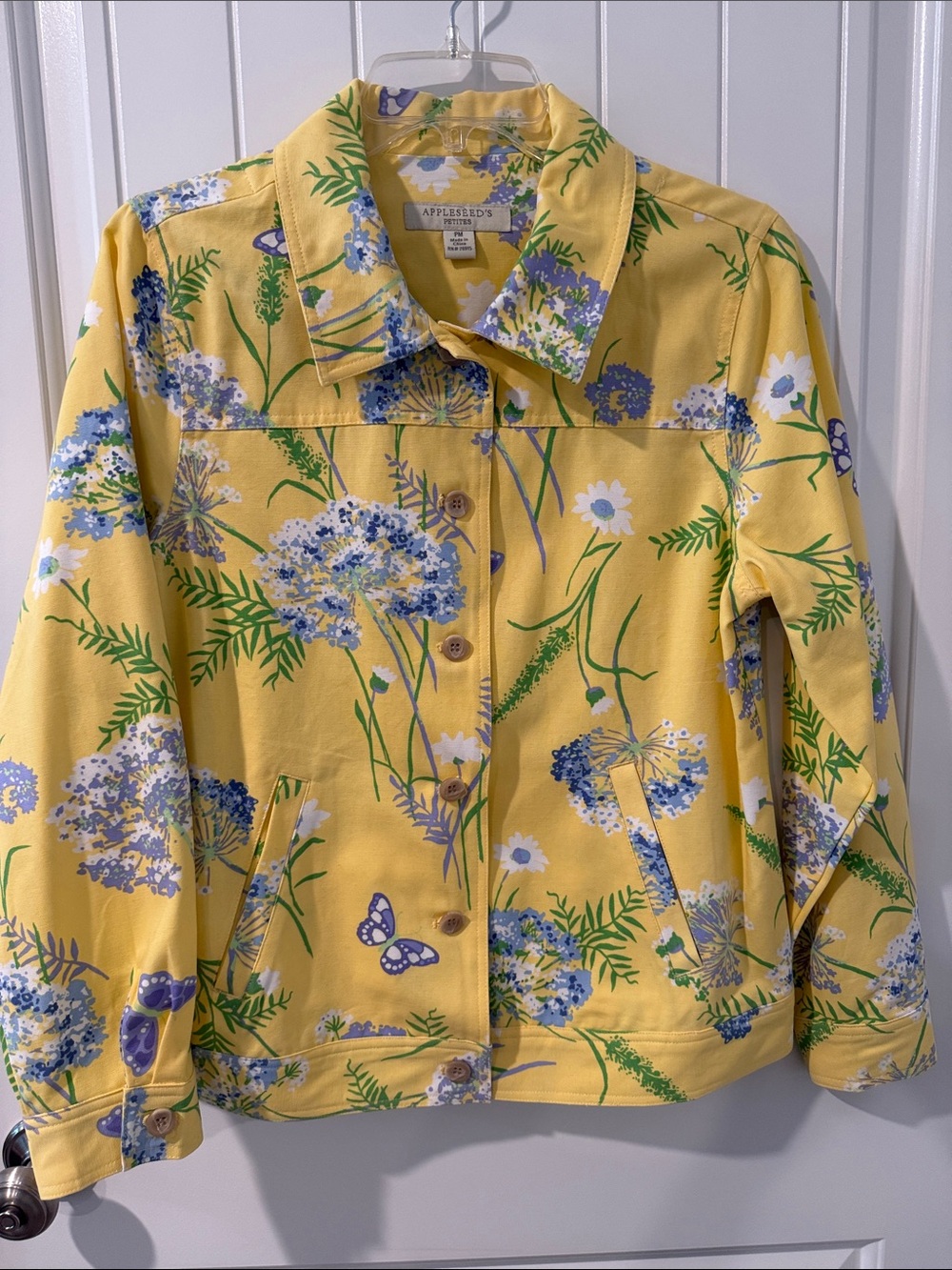Appleseed's Yellow Floral Jean Jacket with Blue & Green Botanical Print